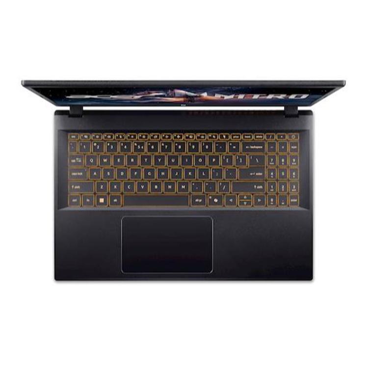 Acer Nitro V 15 ANV15-52-91P7 Core 9 270H/32GB/SSD 1TB/15,6'' FHD IPS 165Hz/RTX 5060/W11, pogled od zgoraj na osvetljeno tipkovnico.