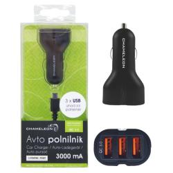 Avto polnilnik Chameleon, 3-portni, IBD318-3U, QC 3.0, 3 x USB vhod, z MicroUSB kablom