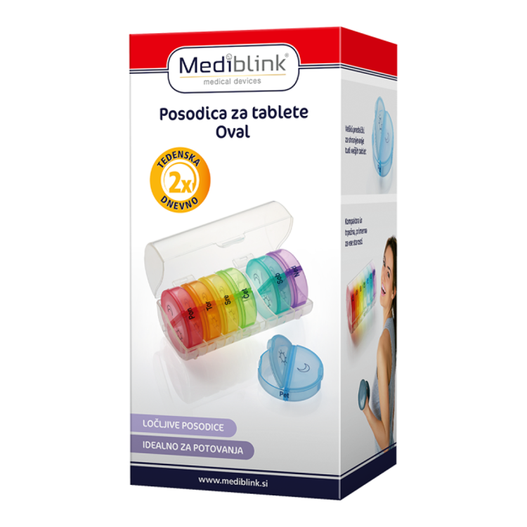Tedenska posodica za tablete Mediblink Oval 2x/dan M018