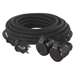 Zunanji podaljšek 10 m / 2 vtičnici / črni / guma / 250 V / 1,5 mm2