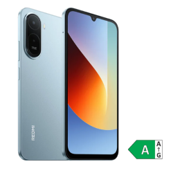 Pametni telefon Redmi v misty blue barvi, prikaz spredaj in zadaj, velik zaslon z zarezo in dvojna kamera 13 MP.