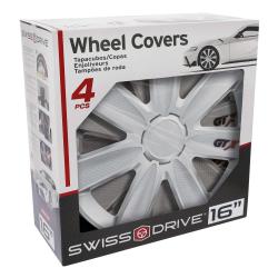Škatla SWISS DRIVE Wheel Covers 16", vidni 4 kosi, grafika avtomobila in del pokrova
