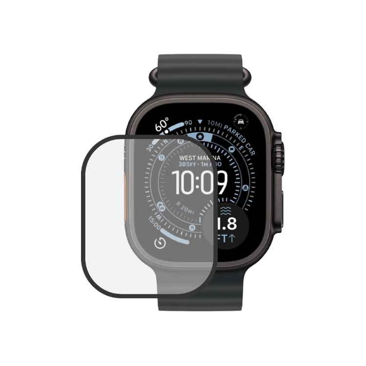  V ospredju je prozorno zaščitno hibridno steklo nameščeno na Apple Watch Ultra, blagovna znamka: Chameleon.