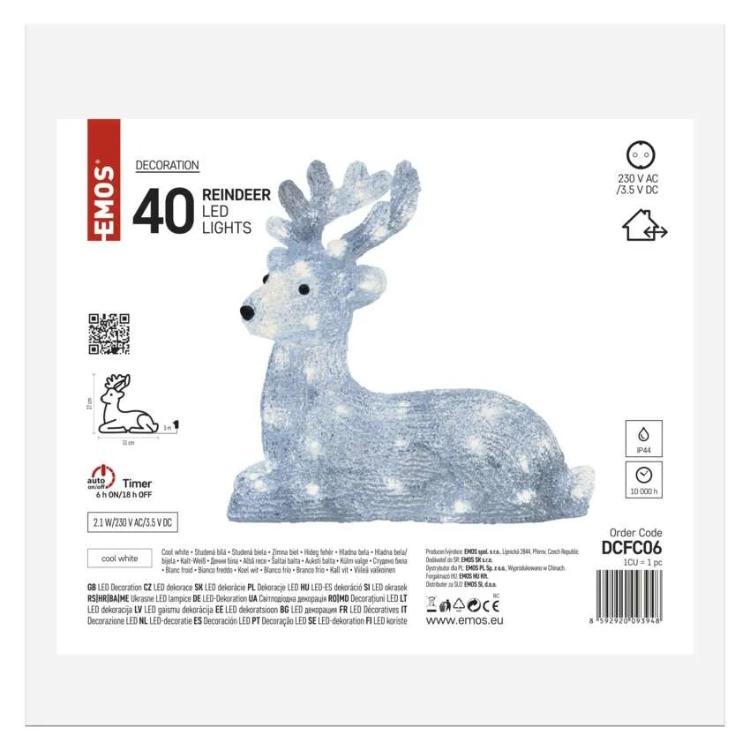 Božični jelenček LED, 27 cm, zunanji in notranji, hladna bela