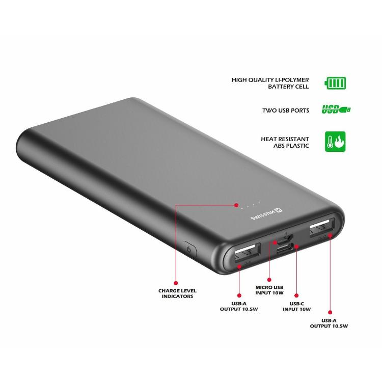 Prenosna baterija Swissten Worx II, 10000 mAh