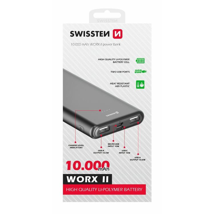 Prenosna baterija Swissten Worx II, 10000 mAh