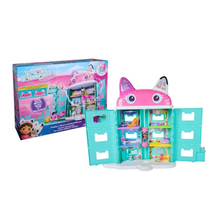 Hiša za punčke Gabby's Dollhouse: The Movie z več nadstropji, pohištvom, dvigalom in dodatki, za otroke 3+.