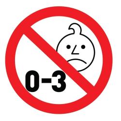 Opozorilni simbol prepovedi za otroke od 0 do 3 let zaradi majhnih delov.