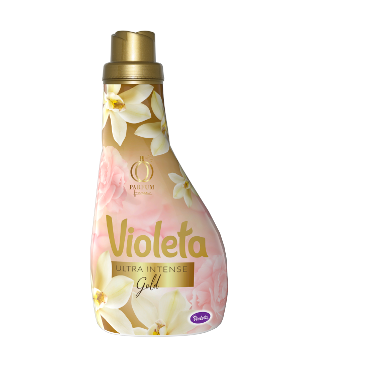 vetlo zlato-roza plastenka Violeta Ultra Intense Gold z zlatim pokrovom in motivom belih cvetov orhideje.
