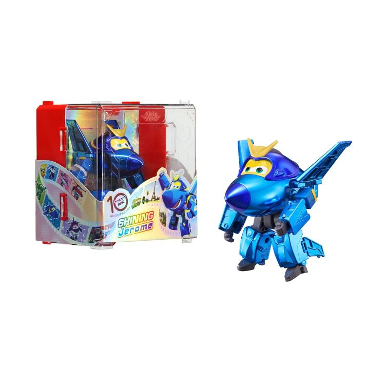 Transformirajoča figura Shining Jerome iz Super Wings, jubilejna izdaja 10th Anniversary, ki se iz letala spremeni v robota, za otroke 3+.