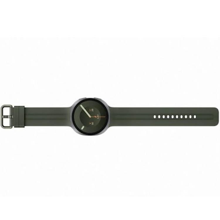 Pametna ura Galaxy Watch 44 mm z zelenim silikonskim paščkom združuje eleganten dizajn, velik zaslon in napredne funkcije za spremljanje zdravja ter aktivnosti.