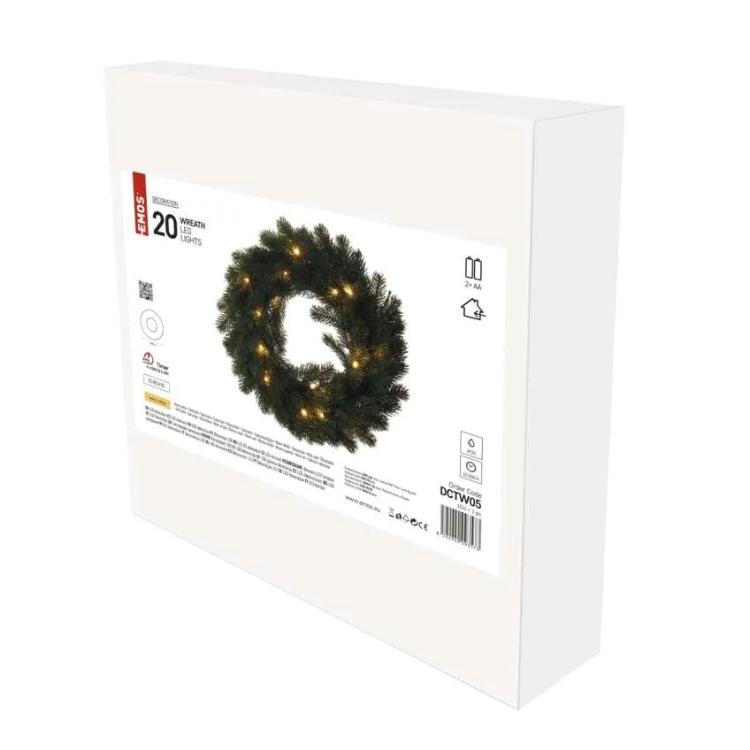 Božični venec LED, 40 cm, 2x AA, notranji, topla bela