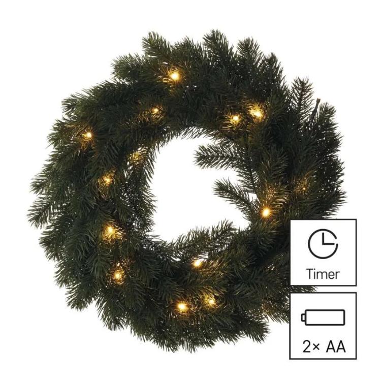 Božični venec LED, 40 cm, 2x AA, notranji, topla bela