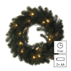 Božični venec LED, 40 cm, 2x AA, notranji, topla bela