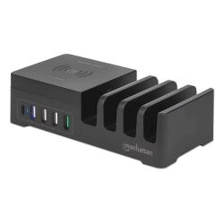 Polnilna postaja za 6 naprav Manhattan, 55 W, 1x USB-C, 4x USB-A, 1x brezžična polnilna plošča Qi_1