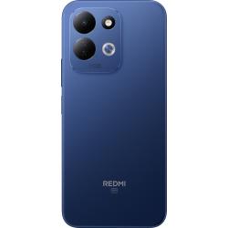 Zadnja stran modrega pametnega telefona Redmi 5G z dvojno 50 MP AI kamero in ravnim ohišjem.