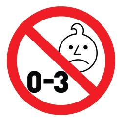 Opozorilni simbol prepovedi za otroke od 0 do 3 let zaradi majhnih delov.