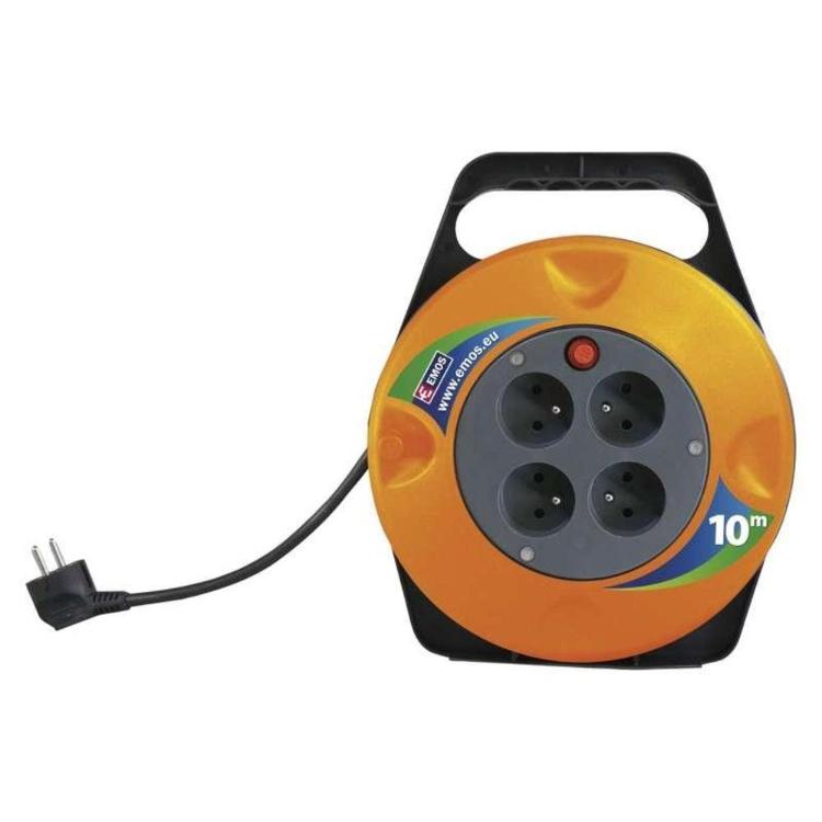 Kolutni podaljšek Emos 10 m / 4 vtičnice / črni / PVC / 230 V / 1 mm2