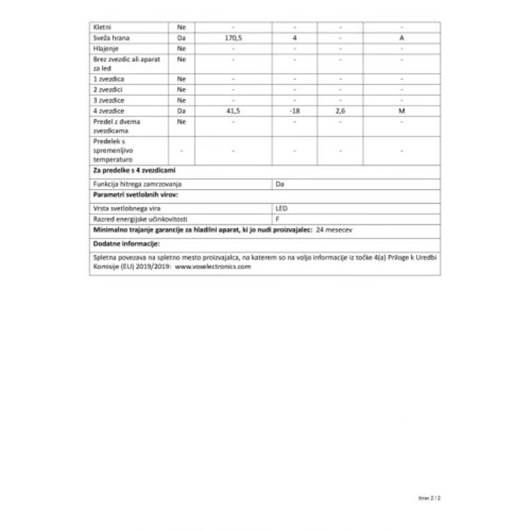 Hladilnik z zamrzovalnikom VOX KG 2630, F, 213 l, 145 cm