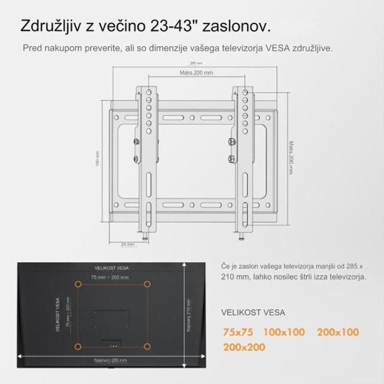 Nagibni stenski nosilec VonHaus 23-43'', do 35 kg