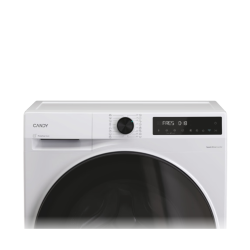 Zgornji del pralnega stroja Candy z upravljalno ploščo in prikazom programa
