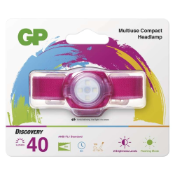 Naglavna LED svetilka GP CH31, 40 lm, 8m, 2× CR2025, roza