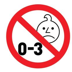 Opozorilni simbol prepovedi za otroke od 0 do 3 let zaradi majhnih delov.