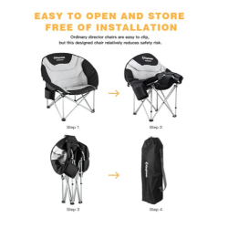 Prikaz zlaganja zložljivega kamping stola KingCamp Moondazer v torbo za shranjevanje.