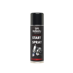 Infinity Car Care Start Spray v aerosolni pločevinki s črnim pokrovčkom, za lažji zagon motorja.