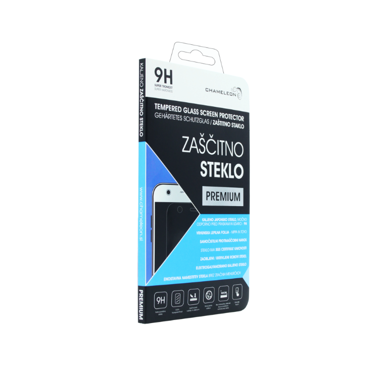 Embalaža Chameleon 9H premium zaščitnega stekla za Samsung Galaxy Watch8 40 mm z označenimi lastnostmi.