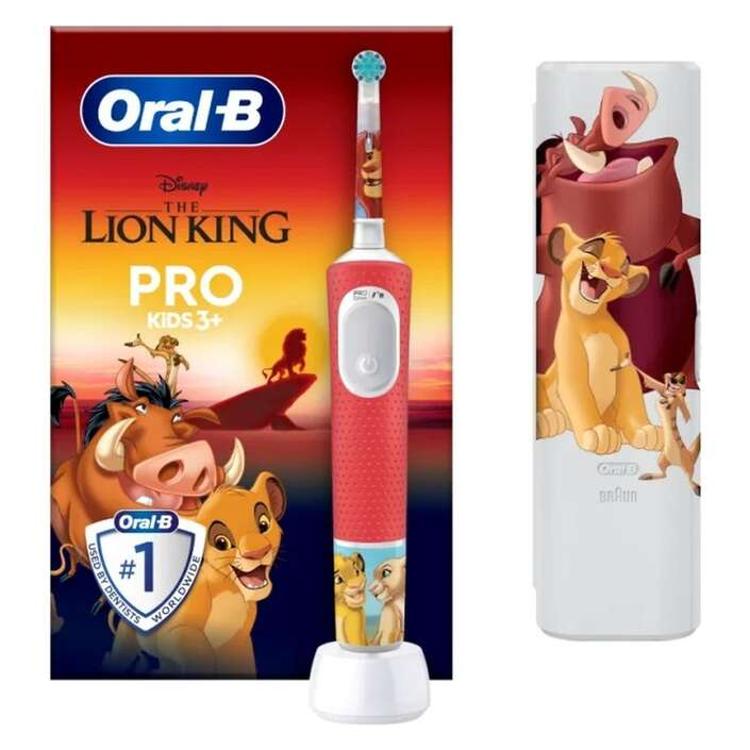 Električna zobna ščetka Oral‑B Pro Kids 3+ Lion King, otroška ščetka z motivi Disney in potovalnim etuijem.