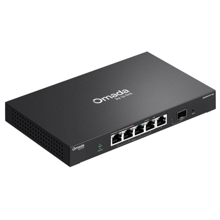 TP‑Link Omada ES206XPP‑M2 upravljano 2.5G PoE stikalo s petimi omrežnimi priključki in SFP+ vhodom.