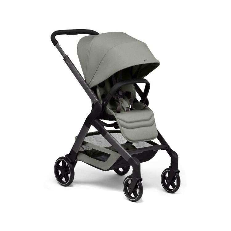 Otroški voziček Joolz v sage zeleni barvi, sprednji pogled s strešico in varovalnim lokom