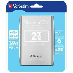 Prenosni zunanji trdi disk Verbatim Store'n'Go 2TB, USB 3.0, 2,5", srebrna