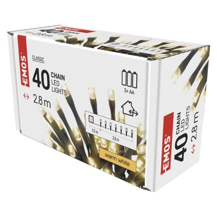 Božična veriga, LED, 2,8 m, 3x AA, zunanja in notranja, topla bela