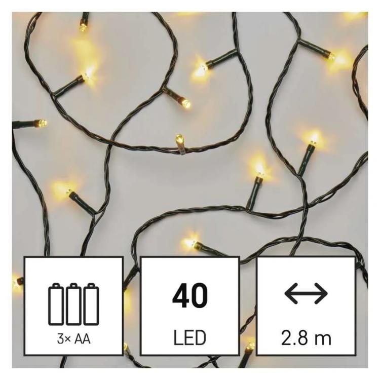 Božična veriga, LED, 2,8 m, 3x AA, zunanja in notranja, topla bela