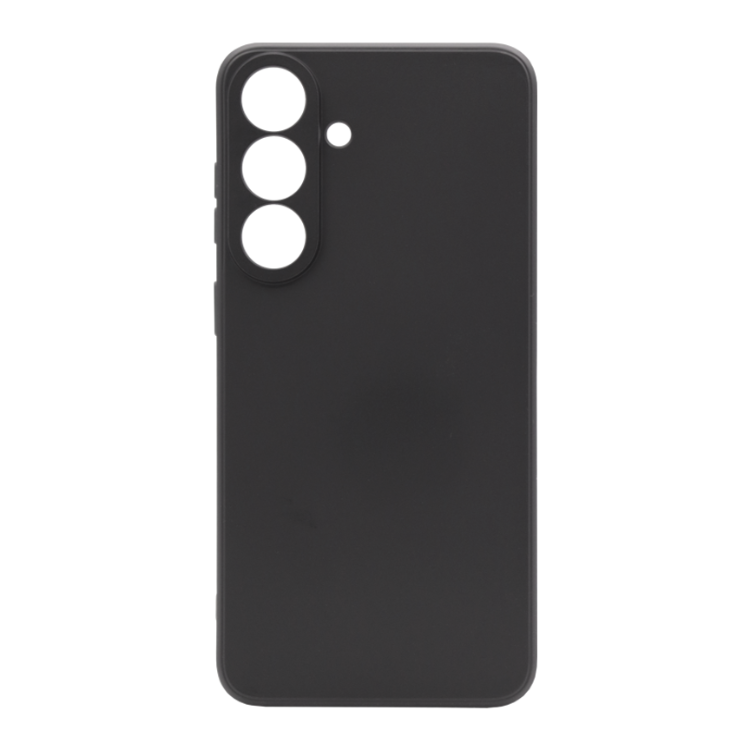 Črn TPU N‑Type ovitek za Samsung Galaxy S26 FE z mat površino, tankim profilom in dvignjenim robom za zaščito kamere.