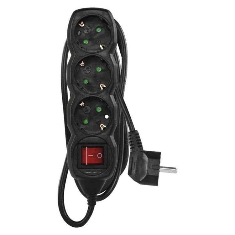 Podaljšek Emos 1,5 m / 3 vtičnice / s stikalom / črni / PVC / 1,5 mm2