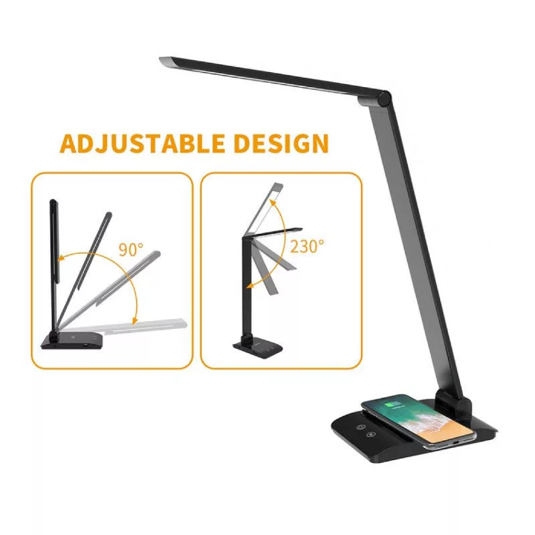 Namizna svetilka Asalite, LED z zatemnitvijo, brezžična USB, 7 W, črna