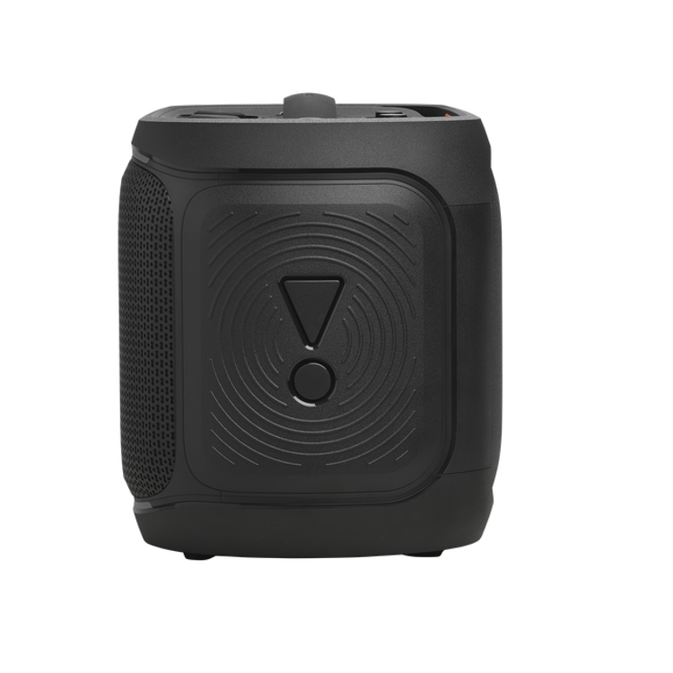 JBL PartyBox On‑The‑Go 2, bočni pogled, robustno ohišje, pasivni radiator, teksturirana stranica.