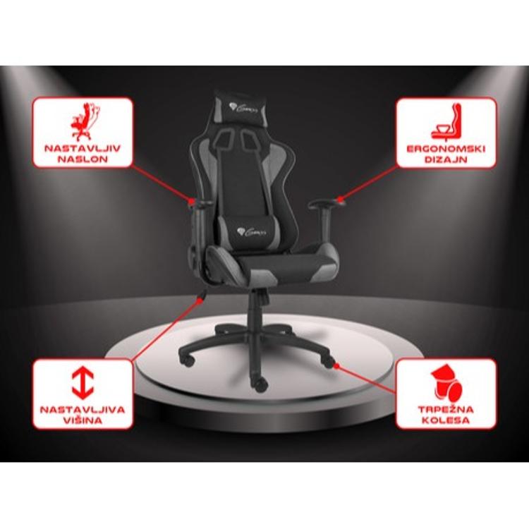 Gaming stol Nitro 440, ergonomski, nastavljiv, črno siv_5