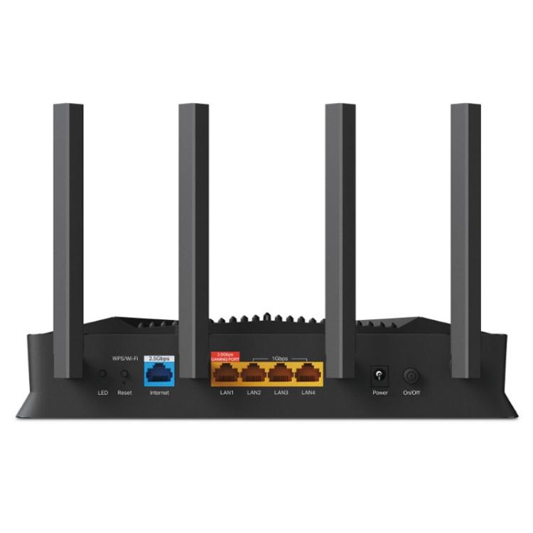 Gaming usmerjevalnik TP-Link Archer GE230 z elegantnim črnim dizajnom, podporo EasyMesh, Wi‑Fi 7 in namensko optimizacijo za igralce zagotavlja vrhunsko pokritost, hitrost ter brezhibno spletno izkušnjo.