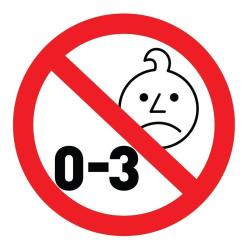 Opozorilni simbol prepovedi za otroke od 0 do 3 let zaradi majhnih delov.