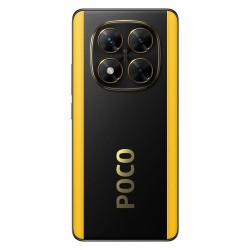 POCO pametni telefon z štirimi kamerami, črno‑rumenim ohišjem in velikim logotipom