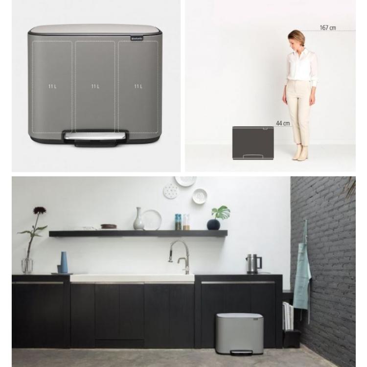 Koš za smeti Brabantia 121524, 3 x 11 L, siv, na pedal