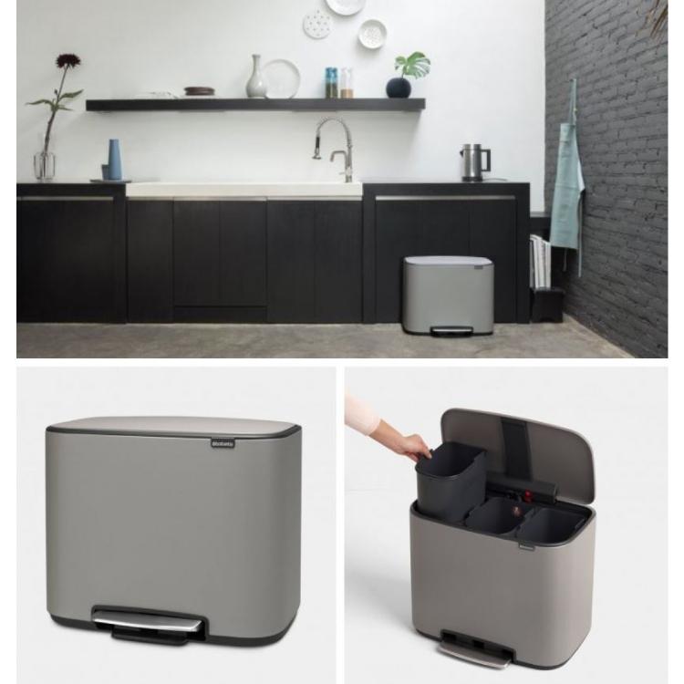 Koš za smeti Brabantia 121524, 3 x 11 L, siv, na pedal