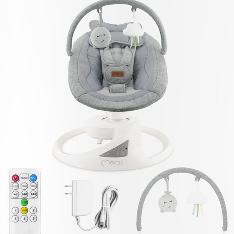 2v1 otroški gugalnik / zibelka, električni, 360° vrtenje, Bluetooth, MoMi PEARL, siva