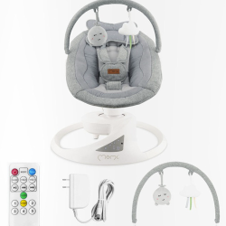 2v1 otroški gugalnik / zibelka, električni, 360° vrtenje, Bluetooth, MoMi PEARL, siva