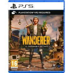 Igra Wanderer: The Fragments of Fate za PlayStation 5 VR2 v fizični embalaži, z glavnim likom v postapokaliptičnem okolju in oznako PEGI 16.