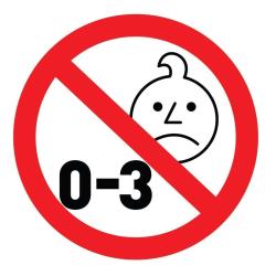 Opozorilni simbol prepovedi za otroke od 0 do 3 let zaradi majhnih delov.